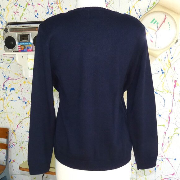 Embroidered Floral Navy Blue Long Sleeve Sweater💚3 for $50 - Picture 3 of 4